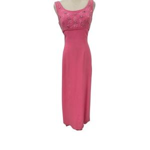 Vtg 60s Pink Beaded Empire Maxi Evening Gown Dress Formal Repair Costume